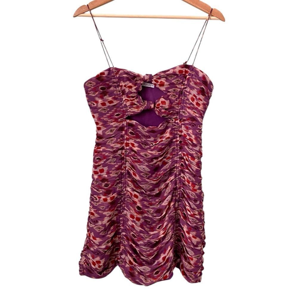 Zara Purple Chiffon Ruched Cutout Strappy Mini Dress in Size S - Picture 4 of 9